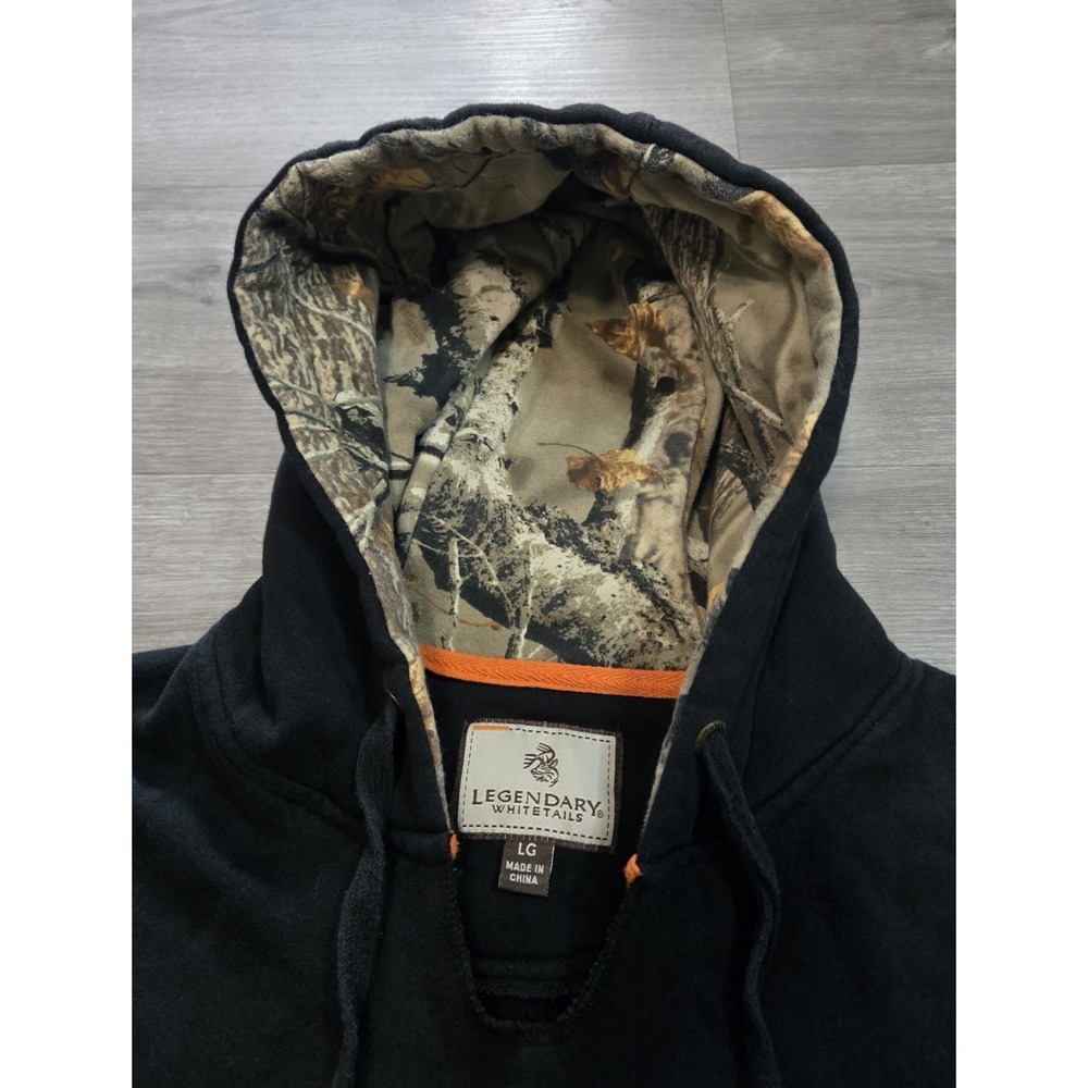 Legendary Whitetails Outfitter Hoodie Mens Large Black Camo Buck Logo Pullover - Picture 6 of 13